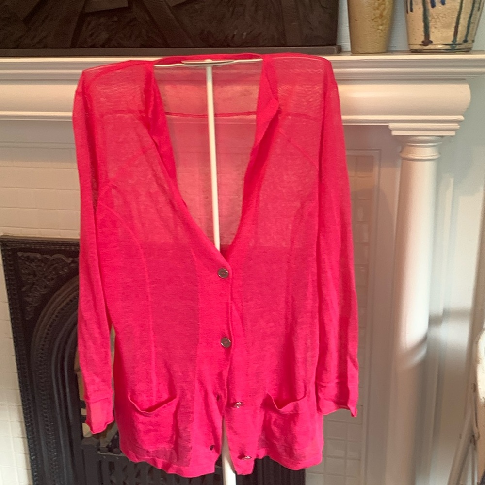 Peter Nygard‎ hot pink textured linen and viscose cardigan. Worn a few times